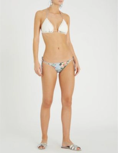 Shop Zimmermann Blue And White Floral Bowie Crochet Bikini Bottoms In Mismatched