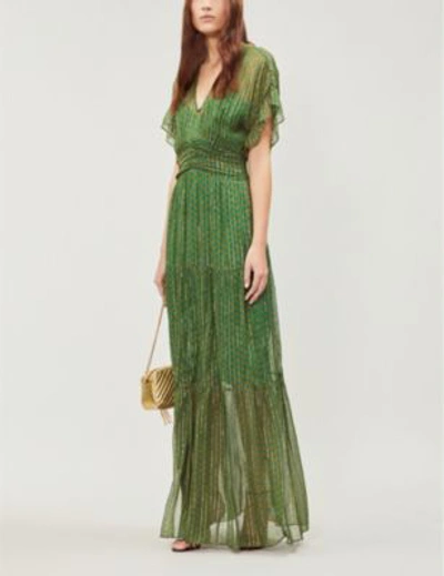 Shop Ba&sh Green Wanda Metallic Georgette Maxi Dress