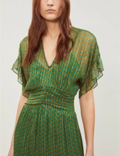 Shop Ba&sh Green Wanda Metallic Georgette Maxi Dress