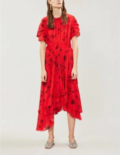 Shop Preen Line Esther Floral-print Crepe De Chine Dress In Plkflrlred
