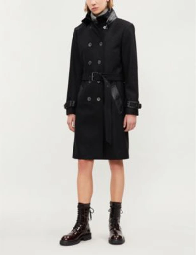 Shop The Kooples High-neck Wool-blend Trench Coat In Bla01
