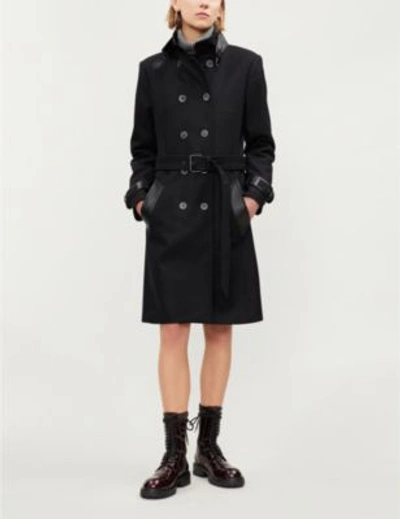 Shop The Kooples High-neck Wool-blend Trench Coat In Bla01