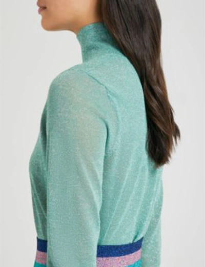 Shop Sandro Metallic Knitted Top In Vert Amande