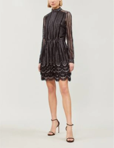Shop Michael Michael Kors Embellished Geometric-lace Dress In Blk/silver