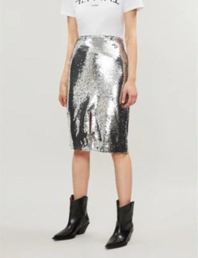 Shop Ganni Sonora Sequinned Pencil Skirt In Silver
