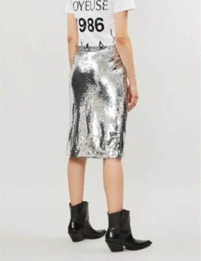 Shop Ganni Sonora Sequinned Pencil Skirt In Silver