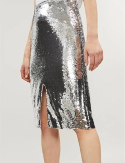 Shop Ganni Sonora Sequinned Pencil Skirt In Silver