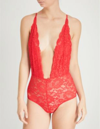 Shop Hot As Hell Comin' In Haht Stretch-lace Bodysuit In Siren Red