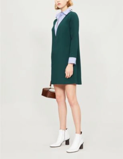 Shop Sandro Shirt-collar Crepe And Cotton Dress In Peacock