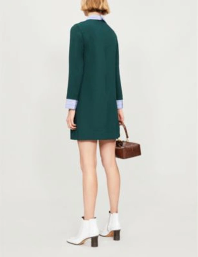 Shop Sandro Shirt-collar Crepe And Cotton Dress In Peacock