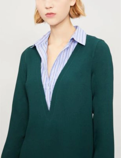 Shop Sandro Shirt-collar Crepe And Cotton Dress In Peacock