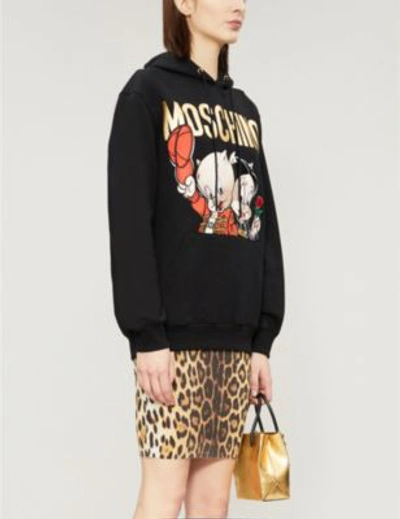 Shop Moschino Porky Pig-motif Cotton-jersey Hoody In Black