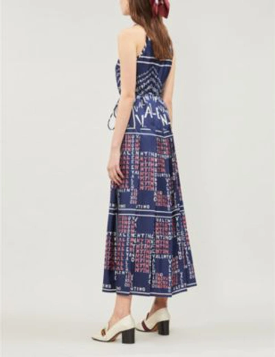 Shop Valentino Logo-print Silk-satin Dress In Brick Pure Blue