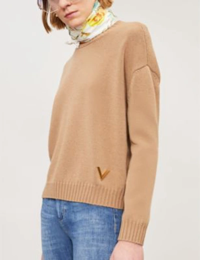 Shop Valentino Crewneck Cashmere Jumper In Cammello