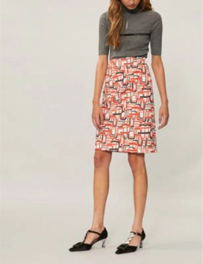 Shop Prada Retro-print Cotton-poplin Skirt In Arancio
