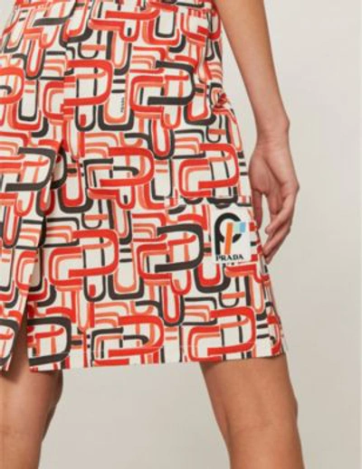 Shop Prada Retro-print Cotton-poplin Skirt In Arancio