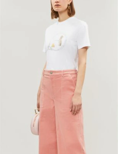 Shop Ganni Harris Cat-print Cotton-jersey T-shirt In Bright Wht