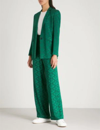 Shop Sandro Floral Jacquard Jacket In Chlorophylle