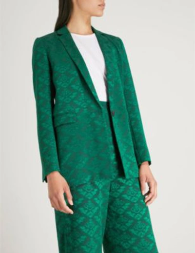 Shop Sandro Floral Jacquard Jacket In Chlorophylle