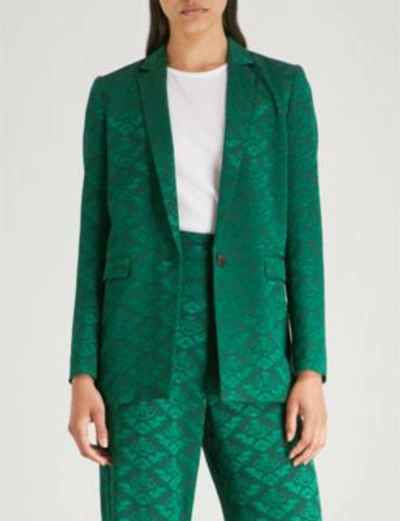 Shop Sandro Floral Jacquard Jacket In Chlorophylle