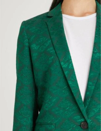 Shop Sandro Floral Jacquard Jacket In Chlorophylle