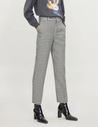 Shop Balenciaga Vichy Gingham Skinny Wool Trousers In Black/white