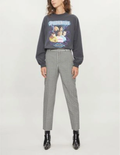 Shop Balenciaga Vichy Gingham Skinny Wool Trousers In Black/white