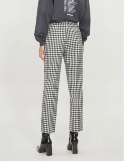 Shop Balenciaga Vichy Gingham Skinny Wool Trousers In Black/white