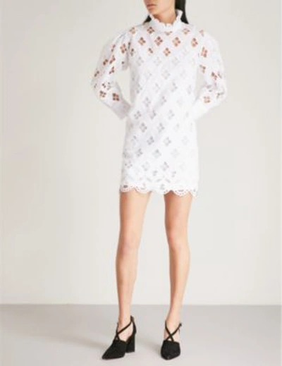 Shop Sandro Ruffled Cutout Cotton Mini Dress In White