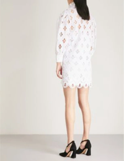 Shop Sandro Ruffled Cutout Cotton Mini Dress In White