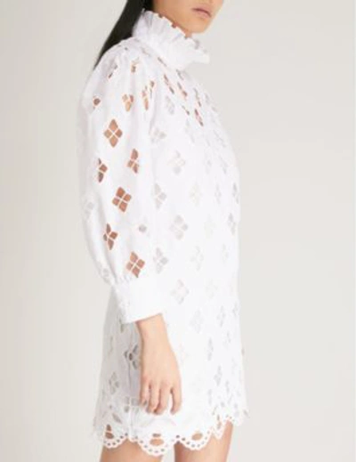 Shop Sandro Ruffled Cutout Cotton Mini Dress In White
