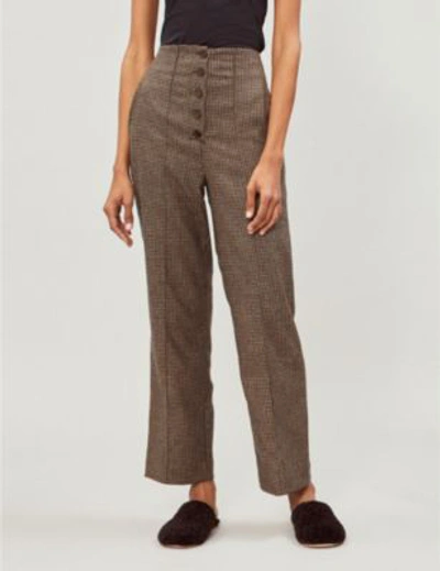 Shop Nanushka Kos Dogstooth High-rise Woven Trousers In Stone