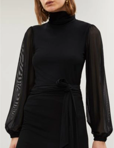 Shop Ganni Ladies Black Addison Turtleneck Mesh Top