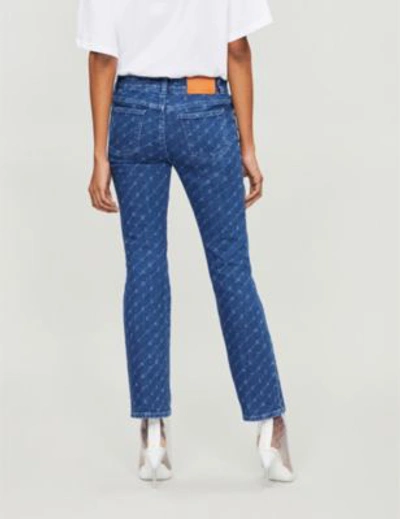Shop Stella Mccartney Logo-print Straight Mid-rise Jeans In Dark Classic Blue