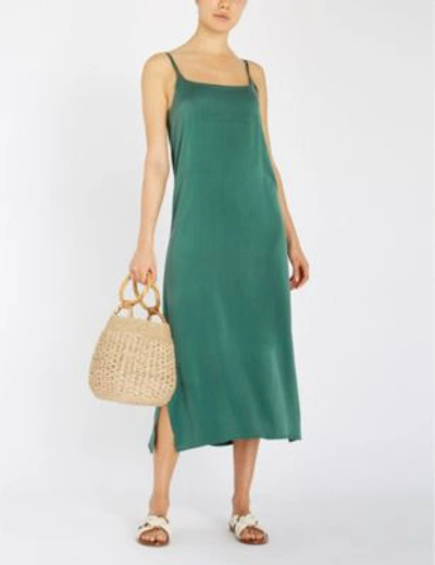 Shop Asceno Scoop Neck Silk-satin Slip Dress In Bottle Green