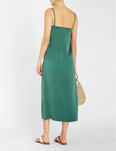 Shop Asceno Scoop Neck Silk-satin Slip Dress In Bottle Green