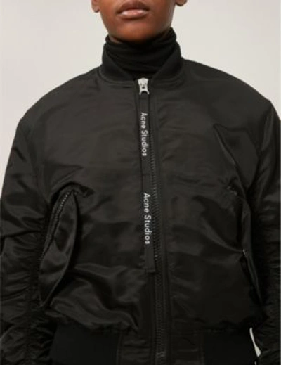 Shop Acne Studios Logo Zip Shell Bomber Jacket In Black