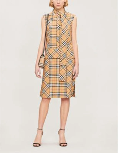 Shop Burberry Vintage Check Sleeveless Cotton Dress In Antique Yellw Ip Chk