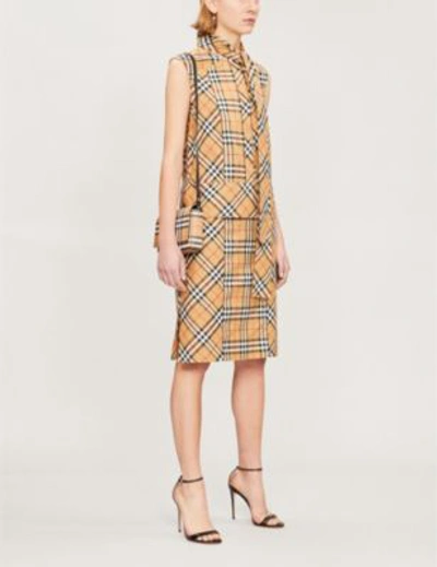 Shop Burberry Vintage Check Sleeveless Cotton Dress In Antique Yellw Ip Chk