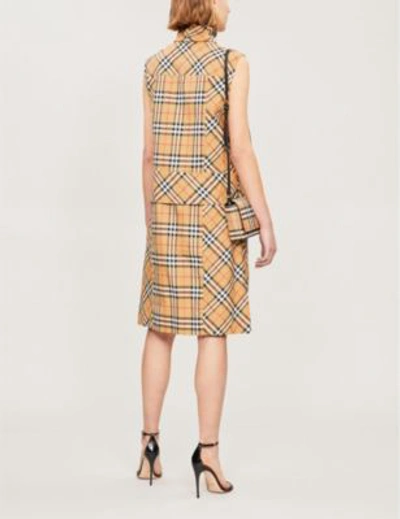 Shop Burberry Vintage Check Sleeveless Cotton Dress In Antique Yellw Ip Chk