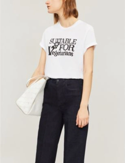 Shop Stella Mccartney Vegetarian Slogan-print Cotton-jersey T-shirt In Pure White