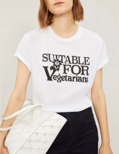 Shop Stella Mccartney Vegetarian Slogan-print Cotton-jersey T-shirt In Pure White