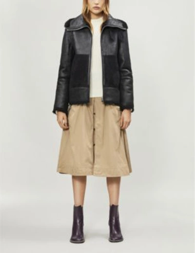 Shop Joseph Detroit Leather And Shearling Bomber Merinos Sheepskin In Black