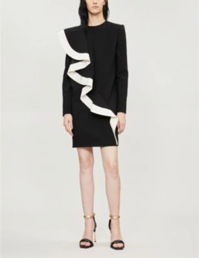 Shop Givenchy Contrast-ruffle Wool-crepe Dress In Black Natural