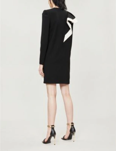 Shop Givenchy Contrast-ruffle Wool-crepe Dress In Black Natural