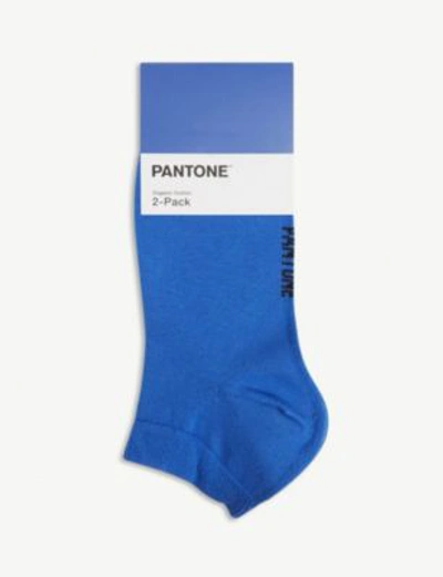 Shop Pantone Ankle Cut Cotton-blend Socks Pack Of Two In Royal