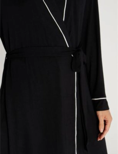 Shop Eberjey Gisele Two-tone Stretch-modal Robe In Black Ivory