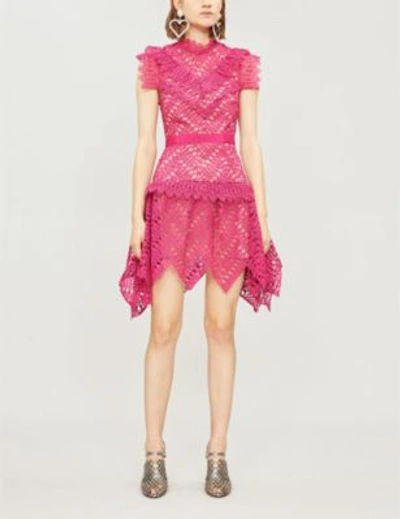 Self-portrait Abstract Triangle-lace Mini Dress In Fuchsia | ModeSens