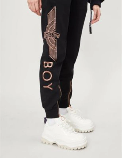 Shop Boy London Eagle-embroidered Cotton-jersey Jogging Bottoms In Black/rose Gold