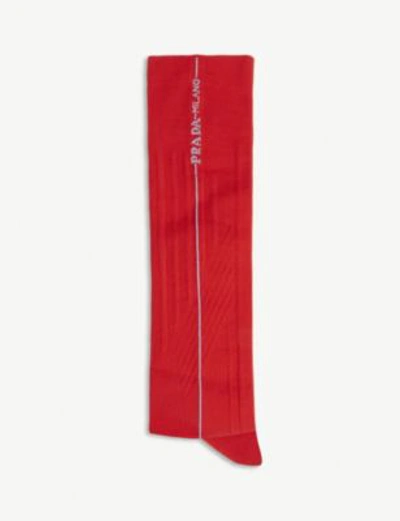 Shop Prada Calzino Long Socks In Rosso/celeste